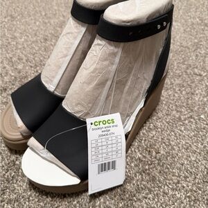 CROCS Black and Cream Wedge Sandals